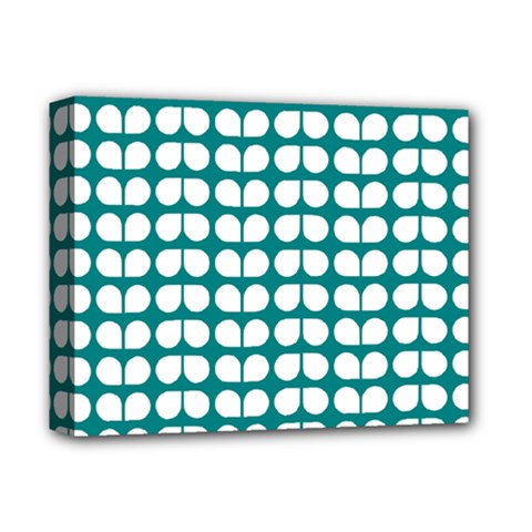 Teal And White Leaf Pattern Deluxe Canvas 14  X 11  by GardenOfOphir