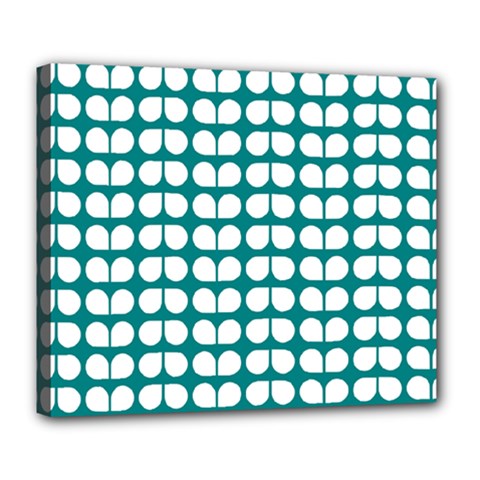 Teal And White Leaf Pattern Deluxe Canvas 24  X 20   by GardenOfOphir