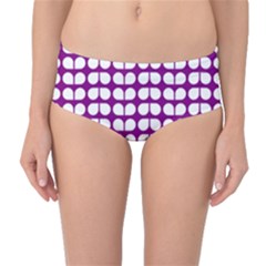 Purple And White Leaf Pattern Mid-waist Bikini Bottoms by GardenOfOphir