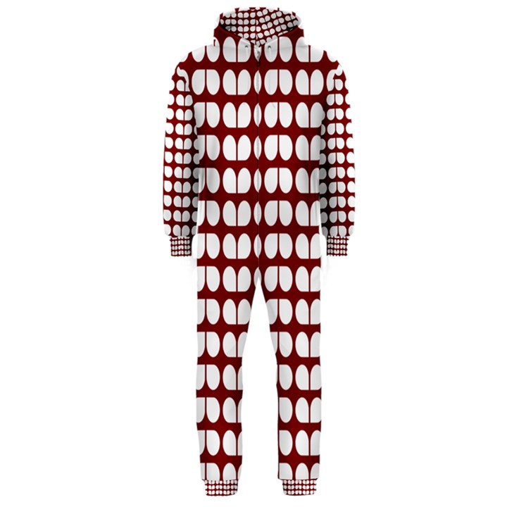 Red And White Leaf Pattern Hooded Jumpsuit (Men) 