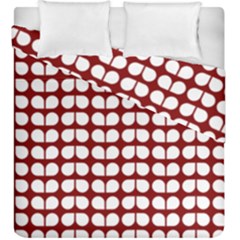 Red And White Leaf Pattern Duvet Cover (king Size) by GardenOfOphir
