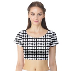 Black And White Leaf Pattern Short Sleeve Crop Top by GardenOfOphir