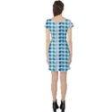 Blue Green Leaf Pattern Short Sleeve Skater Dresses View2