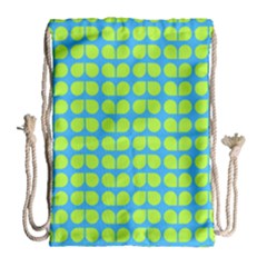 Blue Lime Leaf Pattern Drawstring Bag (large) by GardenOfOphir