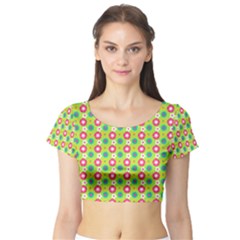 Cute Floral Pattern Short Sleeve Crop Top by GardenOfOphir