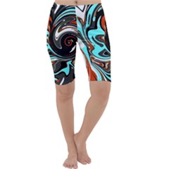 Abstract In Aqua, Orange, And Black Cropped Leggings by digitaldivadesigns