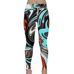 Abstract In Aqua, Orange, And Black Yoga Leggings