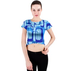 Retro Pattern 1971 Blue Crew Neck Crop Top