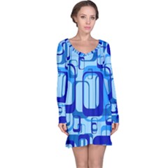 Retro Pattern 1971 Blue Long Sleeve Nightdresses