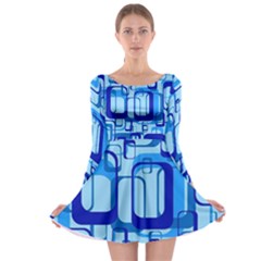 Retro Pattern 1971 Blue Long Sleeve Skater Dress