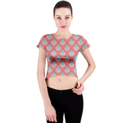 70s Peach Aqua Pattern Crew Neck Crop Top by ImpressiveMoments