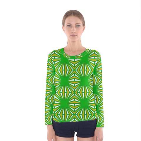 Retro Green Pattern Women s Long Sleeve T-shirts by ImpressiveMoments