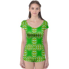 Retro Green Pattern Short Sleeve Leotard by ImpressiveMoments