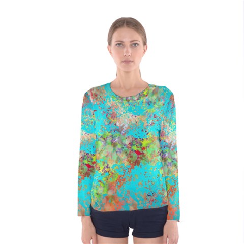 Abstract Garden In Aqua Women s Long Sleeve T-shirts by digitaldivadesigns