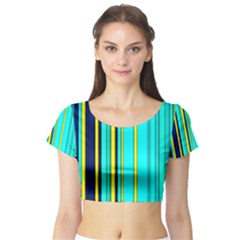 Hot Stripes Aqua Short Sleeve Crop Top