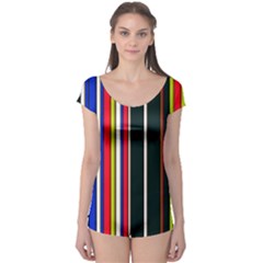 Hot Stripes Red Blue Short Sleeve Leotard by ImpressiveMoments