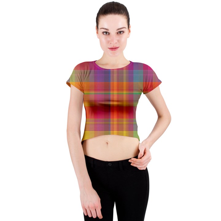 Plaid, Hot Crew Neck Crop Top