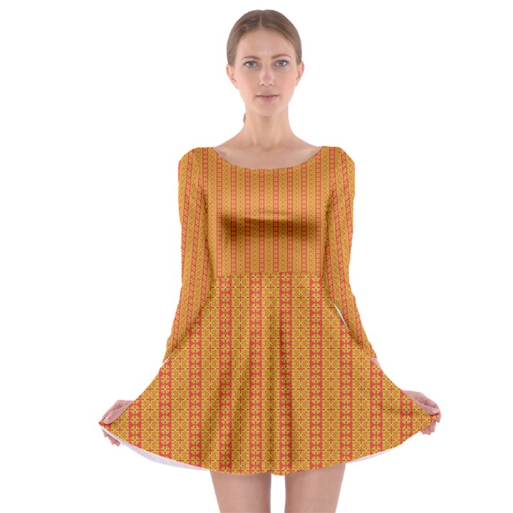 Cute Seamless Tile Pattern Gifts Long Sleeve Skater Dress