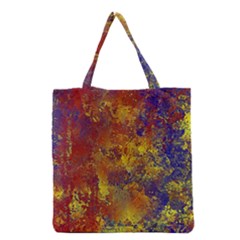 Abstract In Gold, Blue, And Red Grocery Tote Bags by digitaldivadesigns