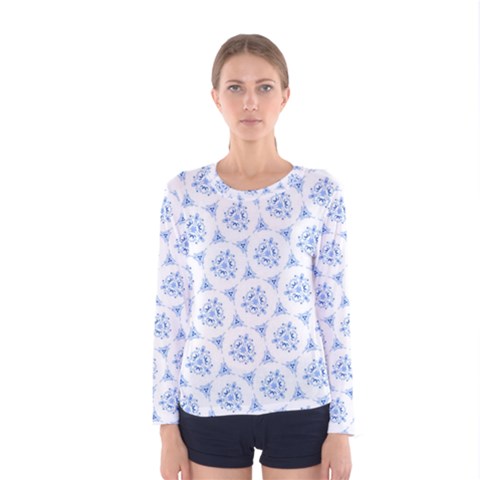 Sweet Doodle Pattern Blue Women s Long Sleeve T-shirts by ImpressiveMoments