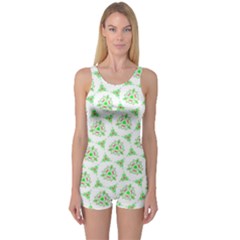 Sweet Doodle Pattern Green Women s Boyleg One Piece Swimsuits