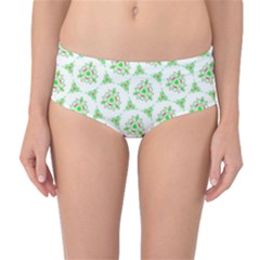 Sweet Doodle Pattern Green Mid-Waist Bikini Bottoms