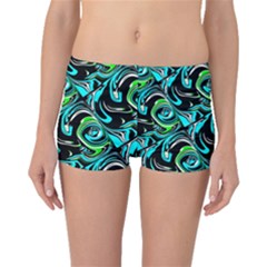 Bright Aqua, Black, And Green Design Boyleg Bikini Bottoms by digitaldivadesigns