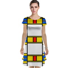 Colorful Squares And Rectangles Pattern Cap Sleeve Nightdress