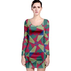 Shapes In Squares Pattern Long Sleeve Bodycon Dress