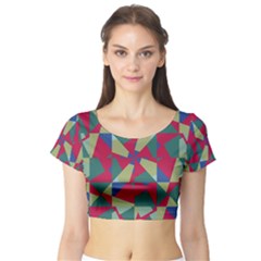 Shapes In Squares Pattern Short Sleeve Crop Top by LalyLauraFLM