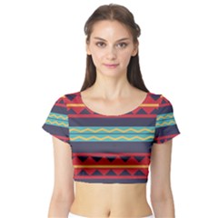 Rhombus And Waves Chains Pattern Short Sleeve Crop Top by LalyLauraFLM