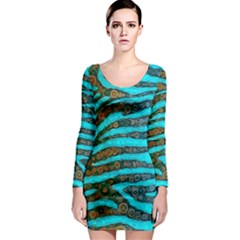 Turquoise Blue Zebra Abstract  Long Sleeve Bodycon Dresses