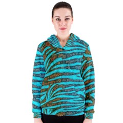 Turquoise Blue Zebra Abstract  Women s Zipper Hoodies by OCDesignss