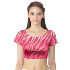 Florescent Pink Zebra Pattern  Short Sleeve Crop Top by OCDesignss