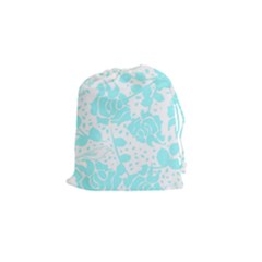 Floral Wallpaper Aqua Drawstring Pouches (small)  by ImpressiveMoments