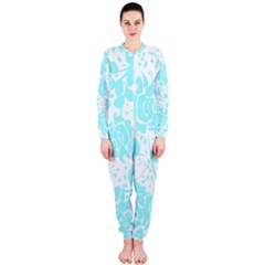 Floral Wallpaper Aqua Onepiece Jumpsuit (ladies)  by ImpressiveMoments