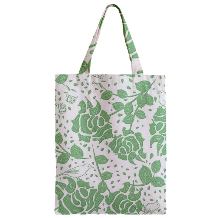 Floral Wallpaper Green Zipper Classic Tote Bags