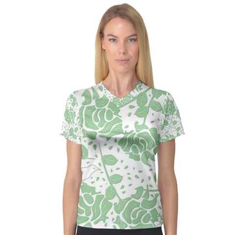 Floral Wallpaper Green Women s V-neck Sport Mesh Tee by ImpressiveMoments