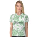 Floral Wallpaper Green Women s V-Neck Sport Mesh Tee View1