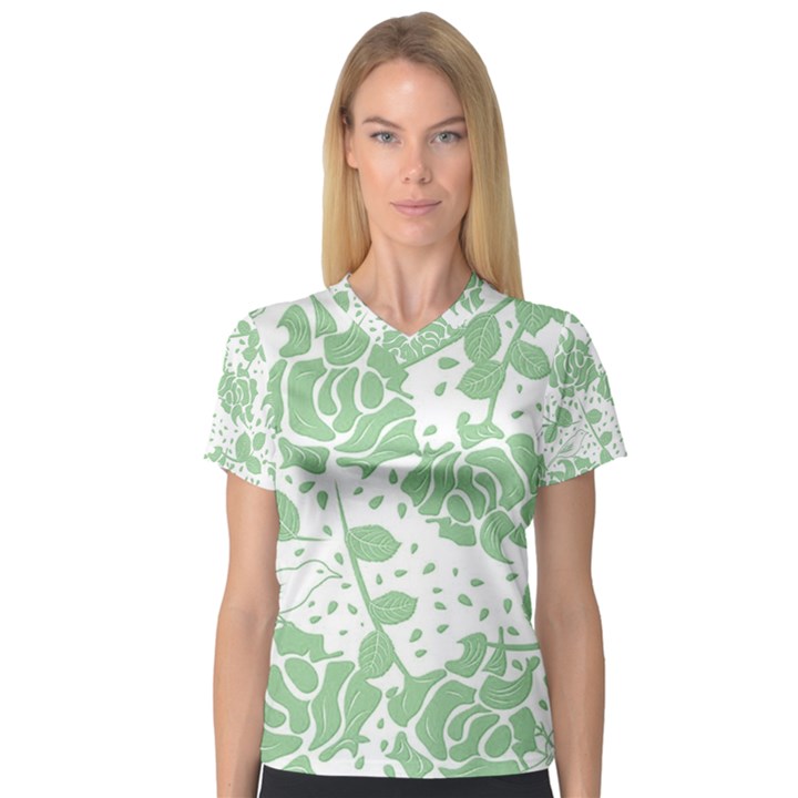 Floral Wallpaper Green Women s V-Neck Sport Mesh Tee