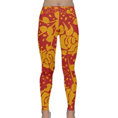 Floral Wallpaper Hot Red Yoga Leggings by ImpressiveMoments