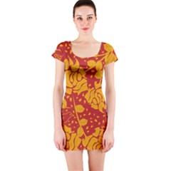 Floral Wallpaper Hot Red Short Sleeve Bodycon Dresses by ImpressiveMoments