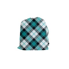 Smart Plaid Teal Drawstring Pouches (small)  by ImpressiveMoments