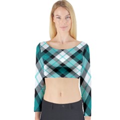 Smart Plaid Teal Long Sleeve Crop Top by ImpressiveMoments