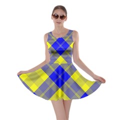 Smart Plaid Blue Yellow Skater Dresses