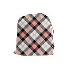 Smart Plaid Peach Drawstring Pouches (large)  by ImpressiveMoments