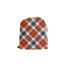 Smart Plaid Warm Colors Drawstring Pouches (small)  by ImpressiveMoments