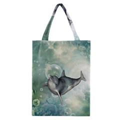 Funny Dswimming Dolphin Classic Tote Bags