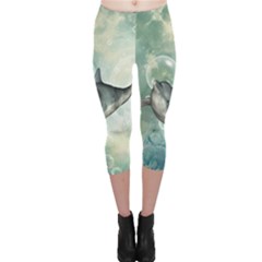 Funny Dswimming Dolphin Capri Leggings