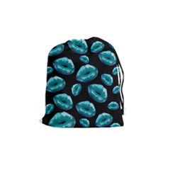 Turquoise Sassy Lips  Drawstring Pouches (medium)  by OCDesignss